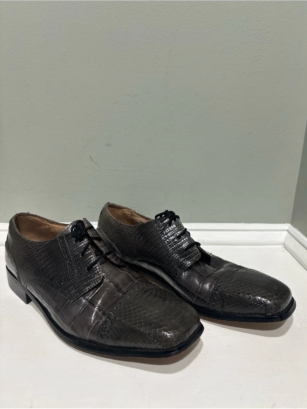 Stacy Adam’s Men's Hunter Green Genuine Snake Skin Leather Oxford Dress Shoes-10